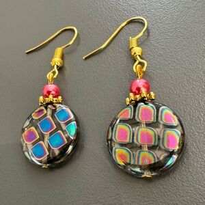 LampWork Disc Bead Earrings in a Geometric Design